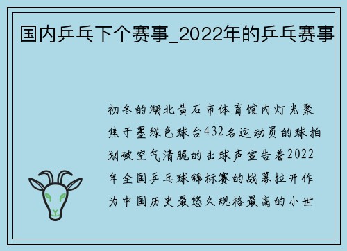 国内乒乓下个赛事_2022年的乒乓赛事